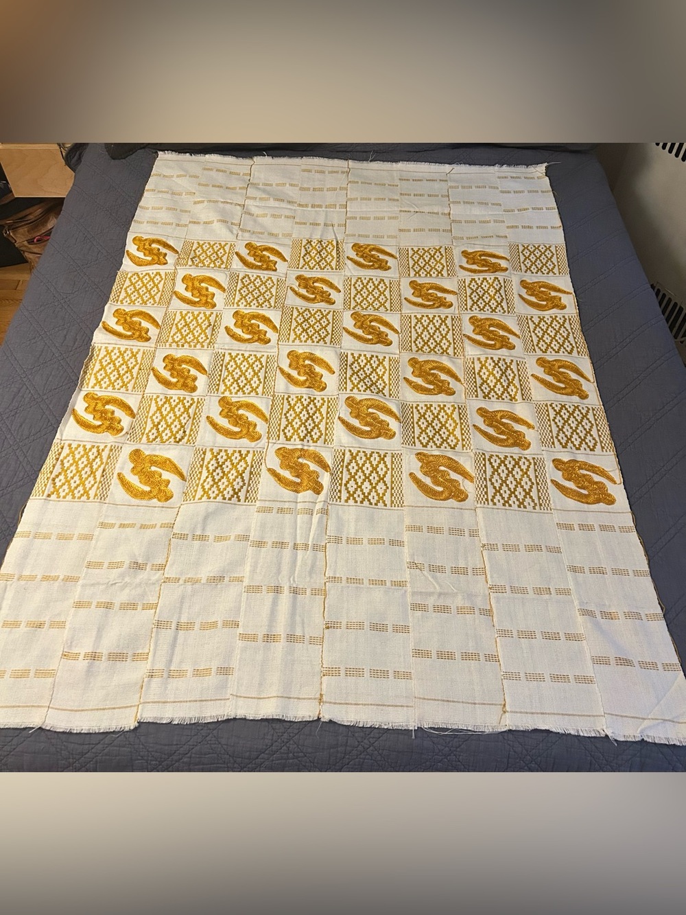 Handwoven Ghanaian Kente Cloth Panel White & Gold  44x60